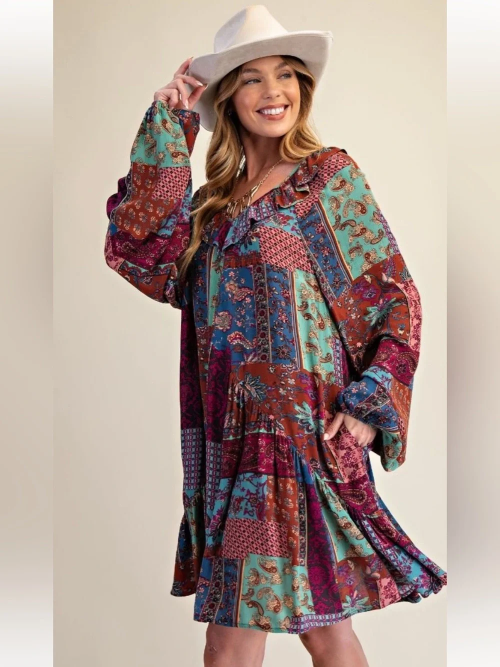 249 ❤️ EASEL PATCHWORK PRINTED GAUZE MINI DRESS